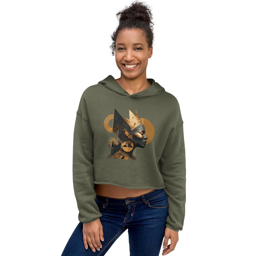 Graphic Print Cropped Hoodie with Raw Hem – Cotton Poly Blend pullover
