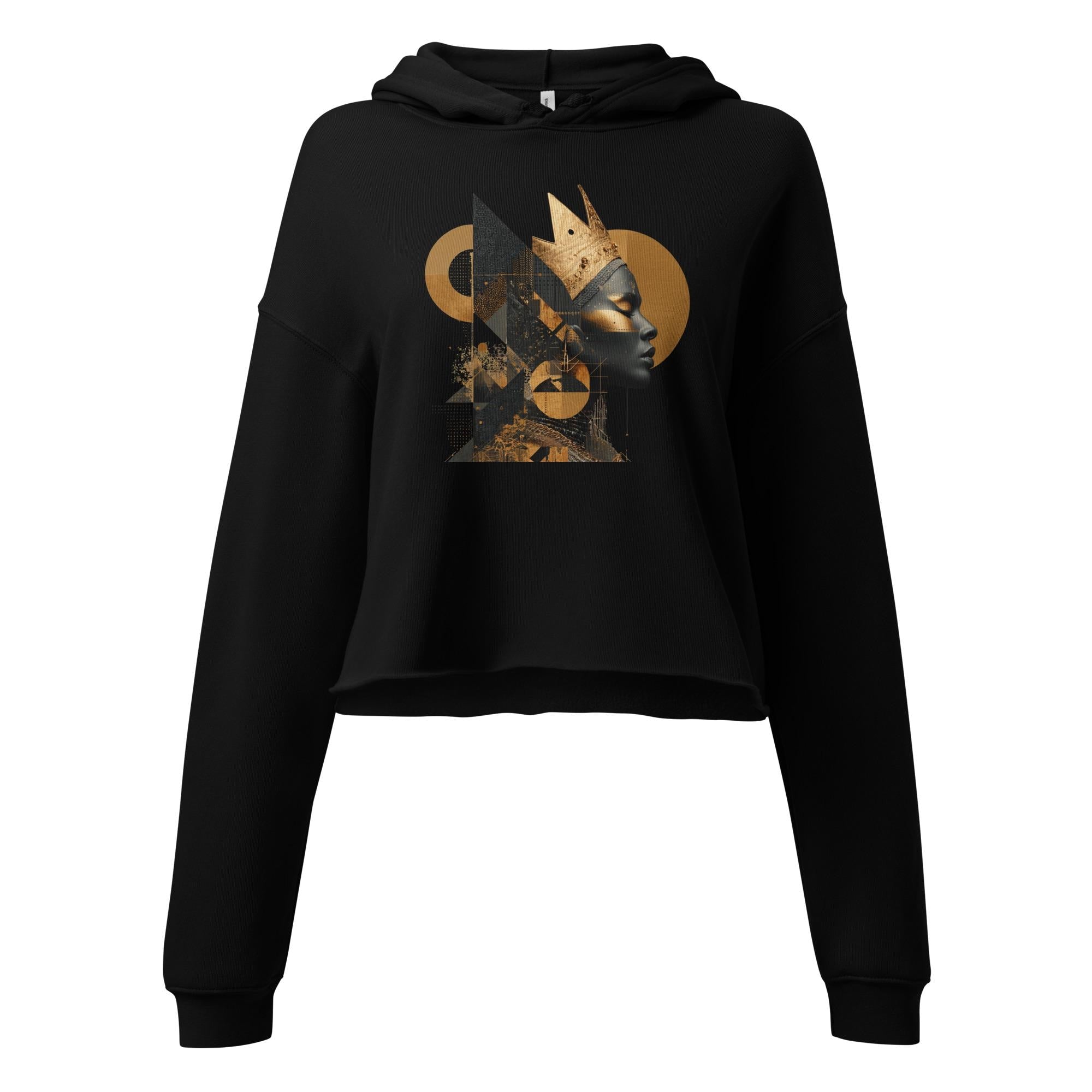 Graphic Print Cropped Hoodie with Raw Hem – Cotton Poly Blend pullover